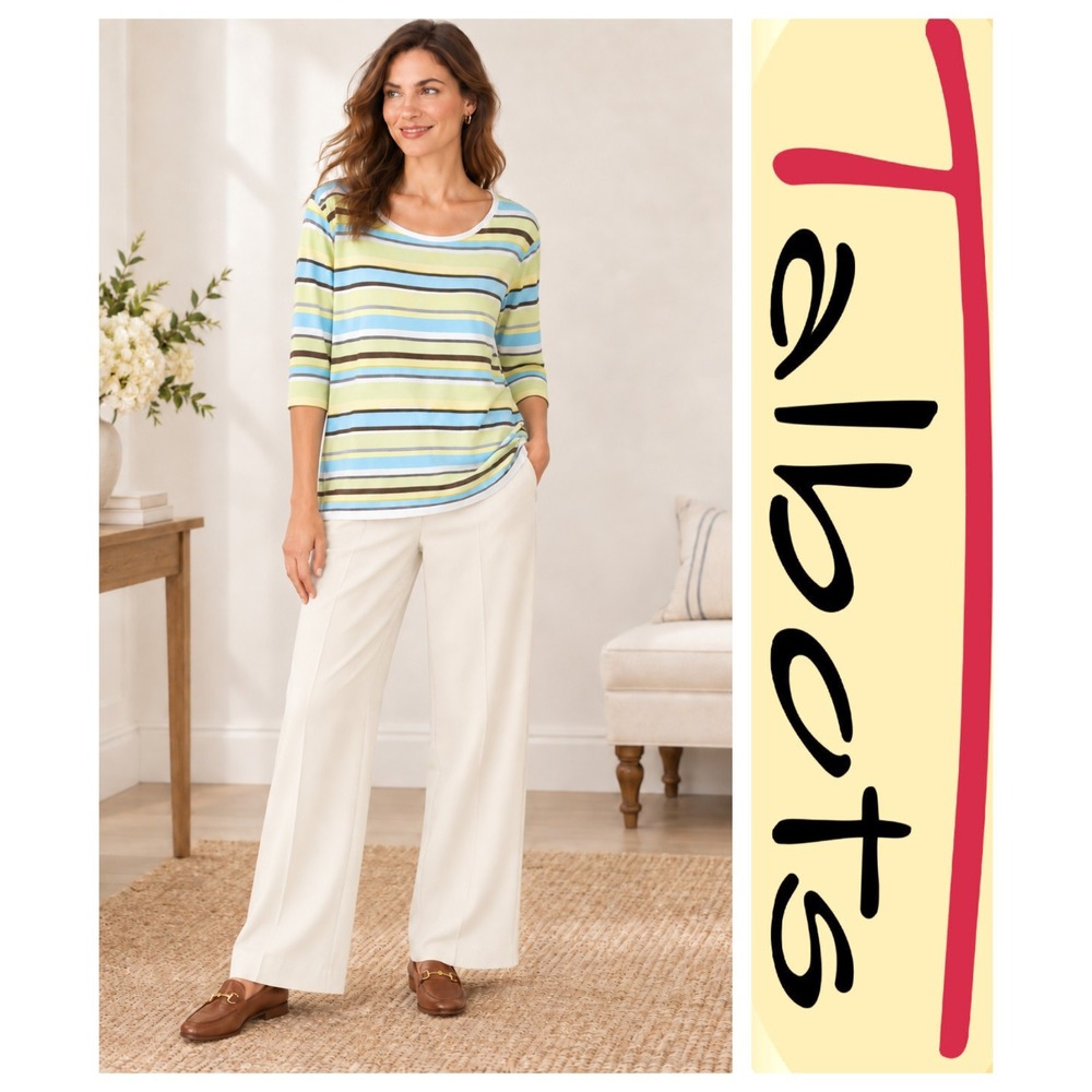 Talbots Vtg Green Blue Brown Striped 3/4 Sleeve Sweater Tunic Top Plus Size 2X